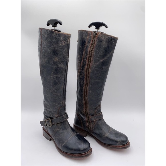 BED|STÜ- Women’s Glaye Leather Riding Boot Knee High Boots Black Rust 7.5 - Picture 1 of 5